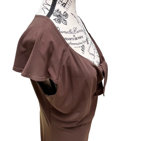 Bianca Nygard Brown Scoop Neck with Ties Cap Sleeves Dress Women's Size Medium - Picture 4 of 10
